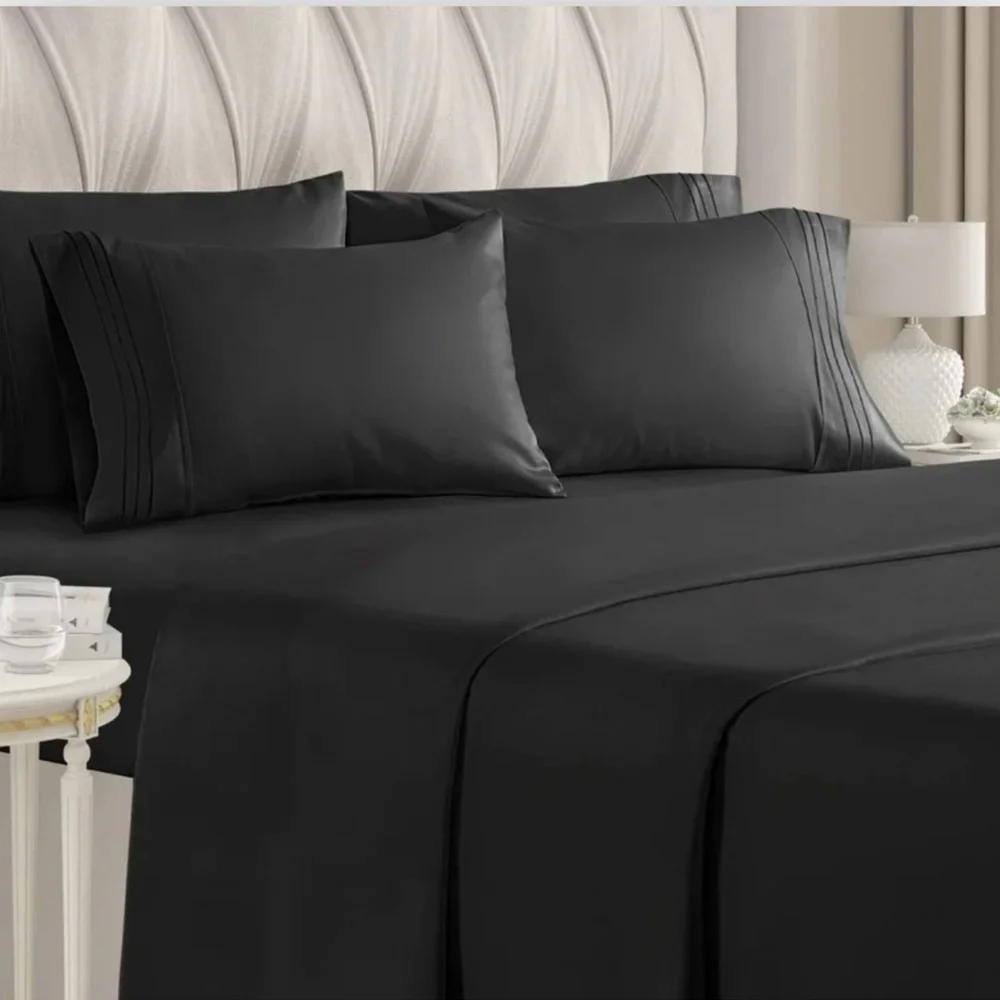 CGK Unlimited Linens Hotel Luxury Black Sheet Set 6 Piece Queen Microfiber